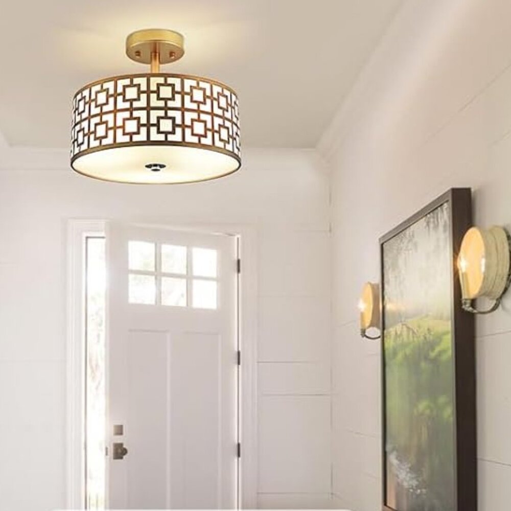 Depuley 12.6" Modern Semi Flush Mount Ceiling Light | 3-Light Drum Fixture | NIB - Picture 4 of 5